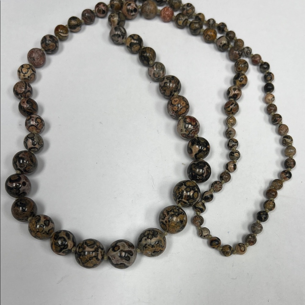 Vintage Jasper Beaded Elegant Brown 32” Beaded Necklace